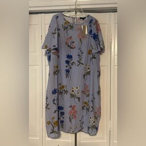 NWT J. Crew Silk Floral Shift Dress Flutter Sleeves Light Blue XXL